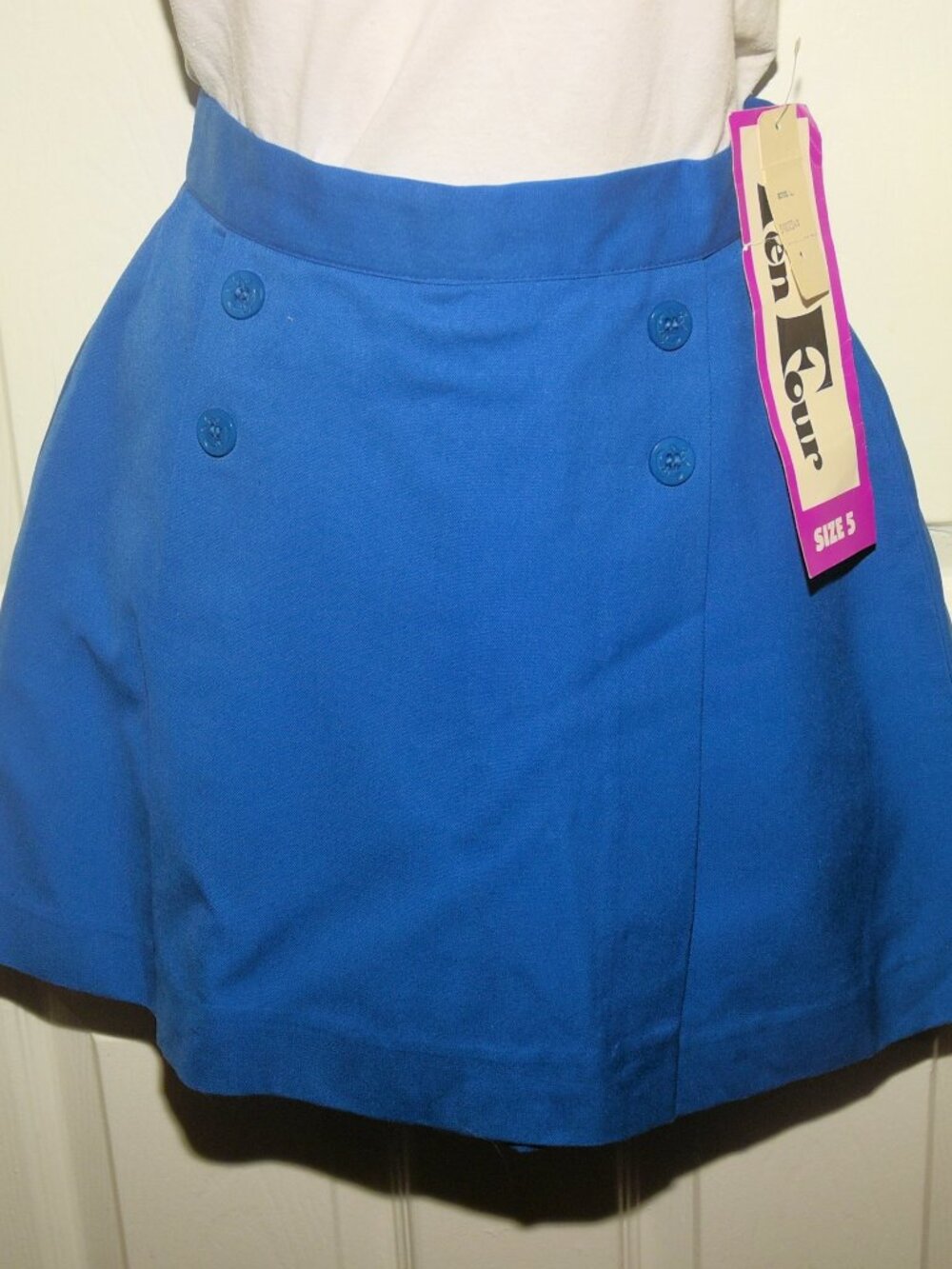 VTG 70s Royal Blue Cotton Blend Short Culotte XXS by Ten Four Deadstock w/ Tags
